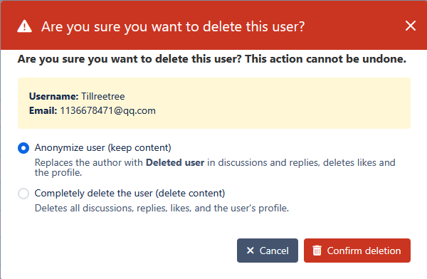New delete user